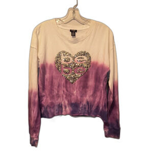 New! BeBE Girls Cropped Sweatshirt with Rhinestone Heart Design L 14/16
